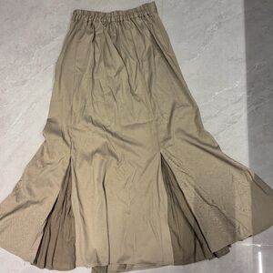 Beige Maxi Skirt with Elastic Waist and Flared Panels